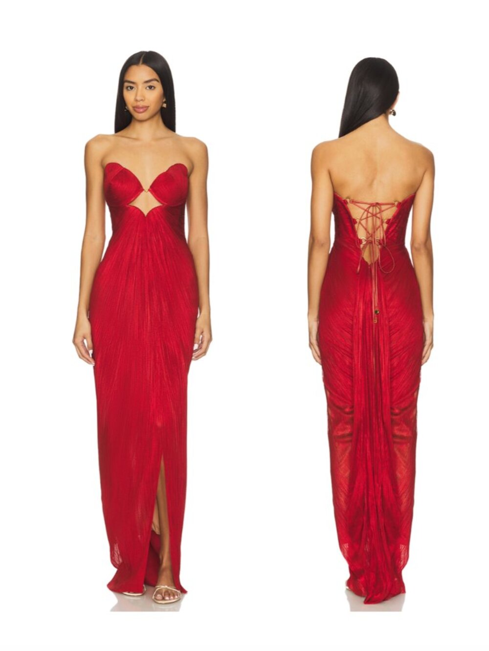 NEW Maria Lucia Hohan Julieta Maxi Dress in Salsa Red Silk Strapless Gown 38